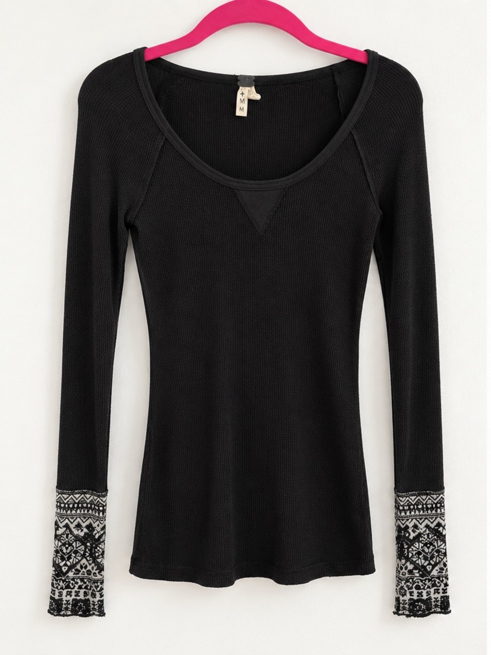 We The Free Long Sleeve Thermal Top with Patterned Cuffs- Like New